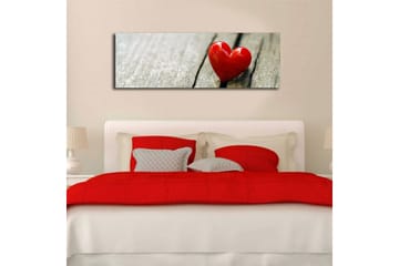 Lerretsbilde med LED-belysning 30x90 cm - Rød hjerteformet dekorasjon på en treflate - Rød / Brun - Interiør - Maleri & posters - Lerretsbilder