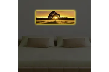 Lerretsbilde med LED-belysning 30x90 cm - Silhuett av et tre mot en gyllen solnedgang - Gull / Svart / Grønn - Interiør - Maleri & posters - Lerretsbilder