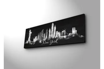 Lerretsbilde med LED-belysning 30x90 cm - Silhuett av New Yorks skyline med ikoniske bygninger - Svart / Hvit - Interiør - Maleri & posters - Lerretsbilder