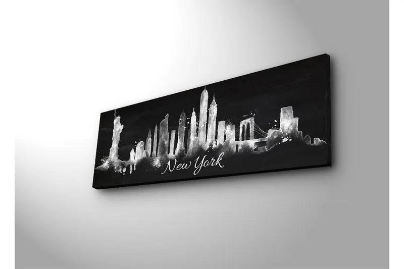 Lerretsbilde med LED-belysning 30x90 cm - Silhuett av New Yorks skyline med ikoniske bygninger - Svart / Hvit - Interiør - Maleri & posters - Lerretsbilder
