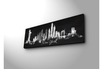 Lerretsbilde med LED-belysning 30x90 cm - Silhuett av New Yorks skyline med ikoniske bygninger - Svart / Hvit - Interiør - Maleri & posters - Lerretsbilder