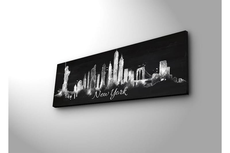 Lerretsbilde med LED-belysning 30x90 cm - Silhuett av New Yorks skyline med ikoniske bygninger - Svart / Hvit - Interiør - Maleri & posters - Lerretsbilder