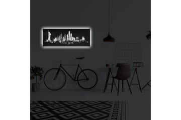 Lerretsbilde med LED-belysning 30x90 cm - Silhuett av New Yorks skyline med ikoniske bygninger - Svart / Hvit - Interiør - Maleri & posters - Lerretsbilder