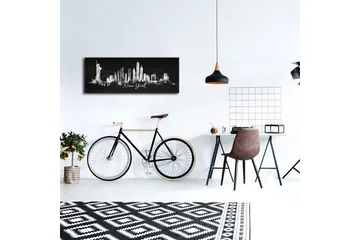 Lerretsbilde med LED-belysning 30x90 cm - Silhuett av New Yorks skyline med ikoniske bygninger - Svart / Hvit - Interiør - Maleri & posters - Lerretsbilder