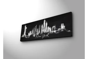 Lerretsbilde med LED-belysning 30x90 cm - Silhuett av New Yorks skyline med ikoniske bygninger - Svart / Hvit - Interiør - Maleri & posters - Lerretsbilder