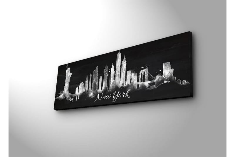 Lerretsbilde med LED-belysning 30x90 cm - Silhuett av New Yorks skyline med ikoniske bygninger - Svart / Hvit - Interiør - Maleri & posters - Lerretsbilder