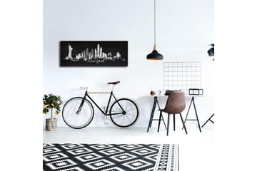 Lerretsbilde med LED-belysning 30x90 cm - Silhuett av New Yorks skyline med ikoniske bygninger - Svart / Hvit - Interiør - Maleri & posters - Lerretsbilder
