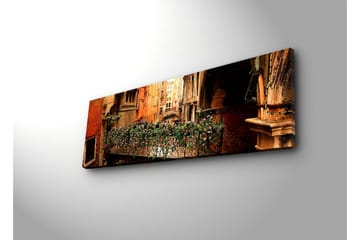 Lerretsbilde med LED-belysning 30x90 cm - Sjarmerende balkong med blomster i en venetiansk bakgate - Terrakotta / Grønn / Rosa - Interiør - Maleri & posters - Lerretsbilder