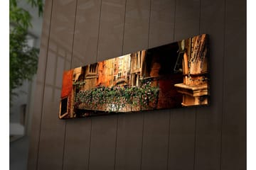 Lerretsbilde med LED-belysning 30x90 cm - Sjarmerende balkong med blomster i en venetiansk bakgate - Terrakotta / Grønn / Rosa - Interiør - Maleri & posters - Lerretsbilder