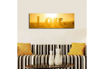Lerretsbilde med LED-belysning 30x90 cm - Skinnende kunstverk med ordet LOVE i gulltoner - Gull / Gul - Interiør - Maleri & posters - Lerretsbilder