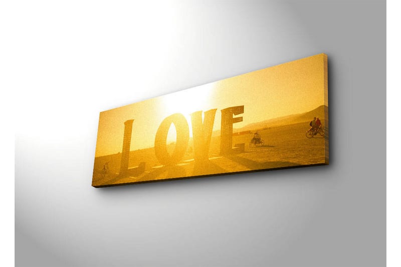 Lerretsbilde med LED-belysning 30x90 cm - Skinnende kunstverk med ordet LOVE i gulltoner - Gull / Gul - Interiør - Maleri & posters - Lerretsbilder