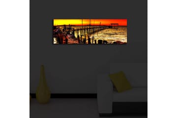 Lerretsbilde med LED-belysning 30x90 cm - Solnedgang over en brygge ved havet - Oransje / Gull / Blå - Interiør - Maleri & posters - Lerretsbilder