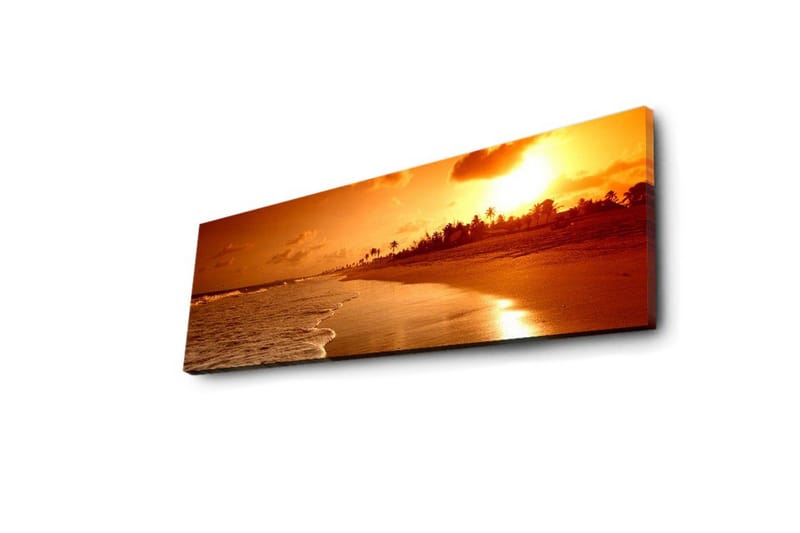 Lerretsbilde med LED-belysning 30x90 cm - Solnedgang over en strand med palmer i silhuett - Oransje / Gull / Brun - Interiør - Maleri & posters - Lerretsbilder