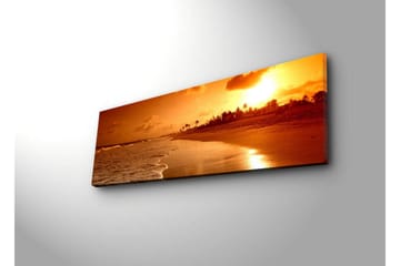 Lerretsbilde med LED-belysning 30x90 cm - Solnedgang over en strand med palmer i silhuett - Oransje / Gull / Brun - Interiør - Maleri & posters - Lerretsbilder