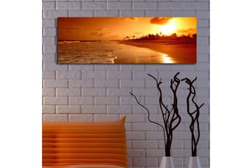 Lerretsbilde med LED-belysning 30x90 cm - Solnedgang over en strand med palmer i silhuett - Oransje / Gull / Brun - Interiør - Maleri & posters - Lerretsbilder