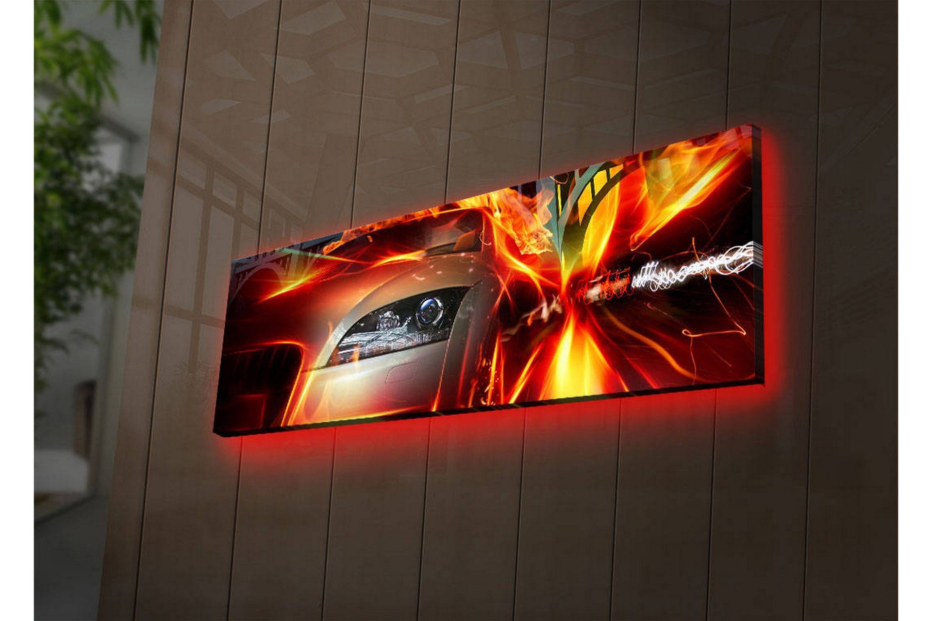 Led Bilde Lerretsbilde med LED-belysning 30x90 cm - Sportsbil i bevegelse med ...