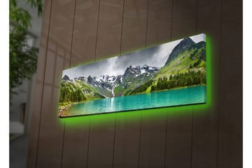 Lerretsbilde med LED-belysning 30x90 cm - Storslått fjellandskap med en glitrende innsjø - Turkis / Grønn / Grå - Interiør - Maleri & posters - Lerretsbilder