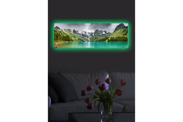 Lerretsbilde med LED-belysning 30x90 cm - Storslått fjellandskap med en glitrende innsjø - Turkis / Grønn / Grå - Interiør - Maleri & posters - Lerretsbilder