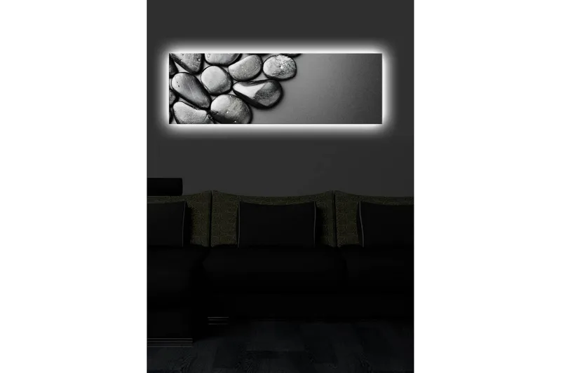 Lerretsbilde med LED-belysning 30x90 cm - Svarte og hvite steiner i en harmonisk komposisjon - Svart / Grå - Interiør - Maleri & posters - Lerretsbilder