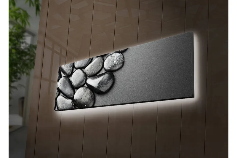 Lerretsbilde med LED-belysning 30x90 cm - Svarte og hvite steiner i en harmonisk komposisjon - Svart / Grå - Interiør - Maleri & posters - Lerretsbilder