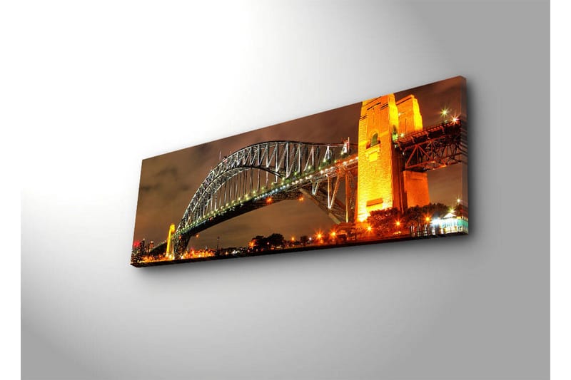 Lerretsbilde med LED-belysning 30x90 cm - Sydney Harbour Bridge i kveldslys - Gull / Grønn / Svart - Interiør - Maleri & posters - Lerretsbilder