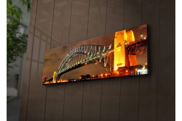 Lerretsbilde med LED-belysning 30x90 cm - Sydney Harbour Bridge i kveldslys - Gull / Grønn / Svart - Interiør - Maleri & posters - Lerretsbilder