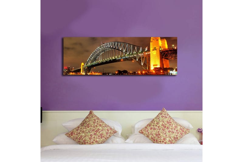 Lerretsbilde med LED-belysning 30x90 cm - Sydney Harbour Bridge i kveldslys - Gull / Grønn / Svart - Interiør - Maleri & posters - Lerretsbilder