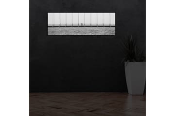 Lerretsbilde med LED-belysning 30x90 cm - Syklist på en bro over vann - Svart / Hvit / Grå - Interiør - Maleri & posters - Lerretsbilder