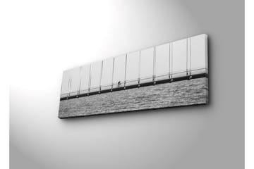 Lerretsbilde med LED-belysning 30x90 cm - Syklist på en bro over vann - Svart / Hvit / Grå - Interiør - Maleri & posters - Lerretsbilder