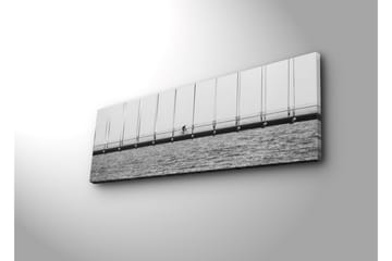Lerretsbilde med LED-belysning 30x90 cm - Syklist på en bro over vann - Svart / Hvit / Grå - Interiør - Maleri & posters - Lerretsbilder