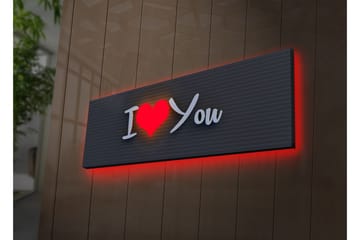 Lerretsbilde med LED-belysning 30x90 cm - Tekst med meldingen I Love You i moderne stil - Rød / Hvit / Svart - Interiør - Maleri & posters - Lerretsbilder