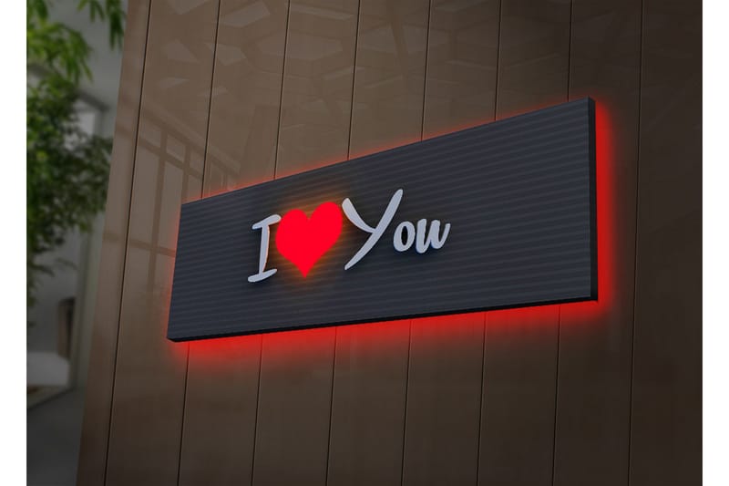 Lerretsbilde med LED-belysning 30x90 cm - Tekst med meldingen I Love You i moderne stil, Rød / Hvit / Svart