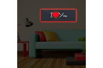 Lerretsbilde med LED-belysning 30x90 cm - Tekst med meldingen I Love You i moderne stil - Rød / Hvit / Svart - Interiør - Maleri & posters - Lerretsbilder