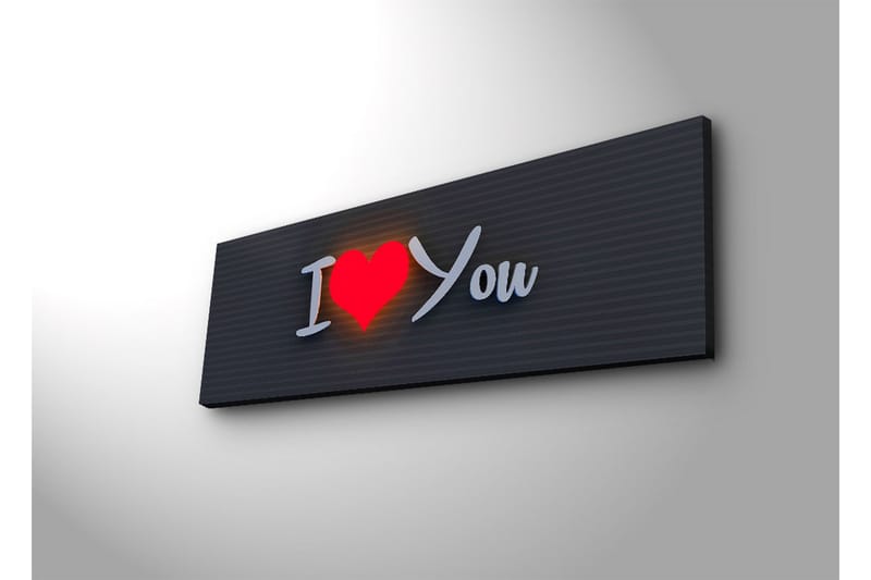 Lerretsbilde med LED-belysning 30x90 cm - Tekst med meldingen I Love You i moderne stil - Rød / Hvit / Svart - Interiør - Maleri & posters - Lerretsbilder