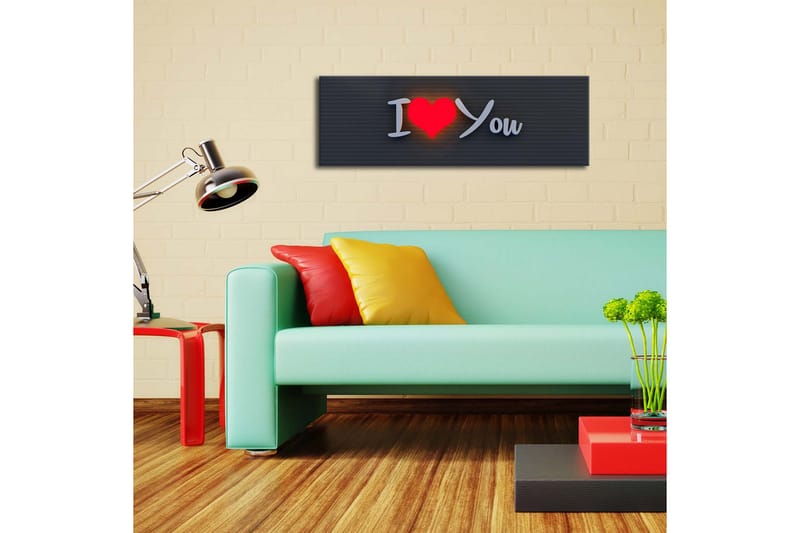 Lerretsbilde med LED-belysning 30x90 cm - Tekst med meldingen I Love You i moderne stil - Rød / Hvit / Svart - Interiør - Maleri & posters - Lerretsbilder
