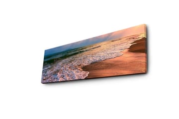 Lerretsbilde med LED-belysning 30x90 cm - Vakker strand med solnedgang og myke bølger - Blå / Oransje / Beige - Interiør - Maleri & posters - Lerretsbilder