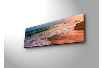 Lerretsbilde med LED-belysning 30x90 cm - Vakker strand med solnedgang og myke bølger - Blå / Oransje / Beige - Interiør - Maleri & posters - Lerretsbilder
