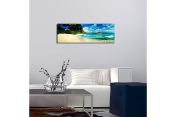 Lerretsbilde med LED-belysning 30x90 cm - Vakker strand med turkis vann og palmer - Turkis / Beige / Blå - Interiør - Maleri & posters - Lerretsbilder