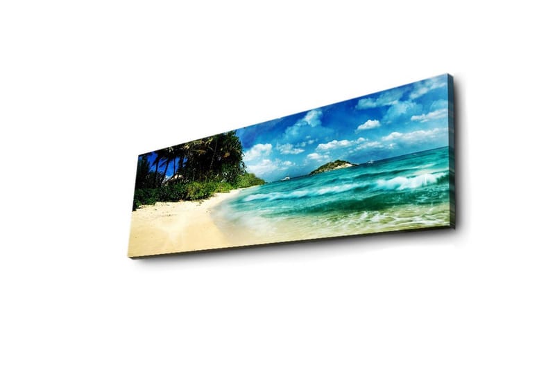 Lerretsbilde med LED-belysning 30x90 cm - Vakker strand med turkis vann og palmer - Turkis / Beige / Blå - Interiør - Maleri & posters - Lerretsbilder