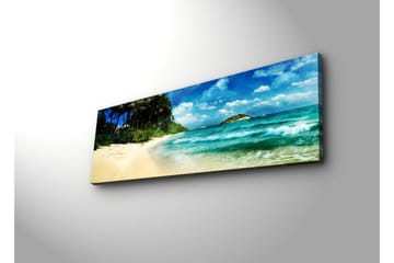 Lerretsbilde med LED-belysning 30x90 cm - Vakker strand med turkis vann og palmer - Turkis / Beige / Blå - Interiør - Maleri & posters - Lerretsbilder