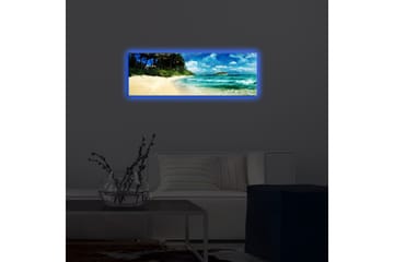 Lerretsbilde med LED-belysning 30x90 cm - Vakker strand med turkis vann og palmer - Turkis / Beige / Blå - Interiør - Maleri & posters - Lerretsbilder