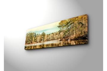 Lerretsbilde med LED-belysning 30x90 cm - Vakkert landskap med en speilblank innsjø omgitt av trær - Grønn / Brun / Blå - Interiør - Maleri & posters - Lerretsbilder