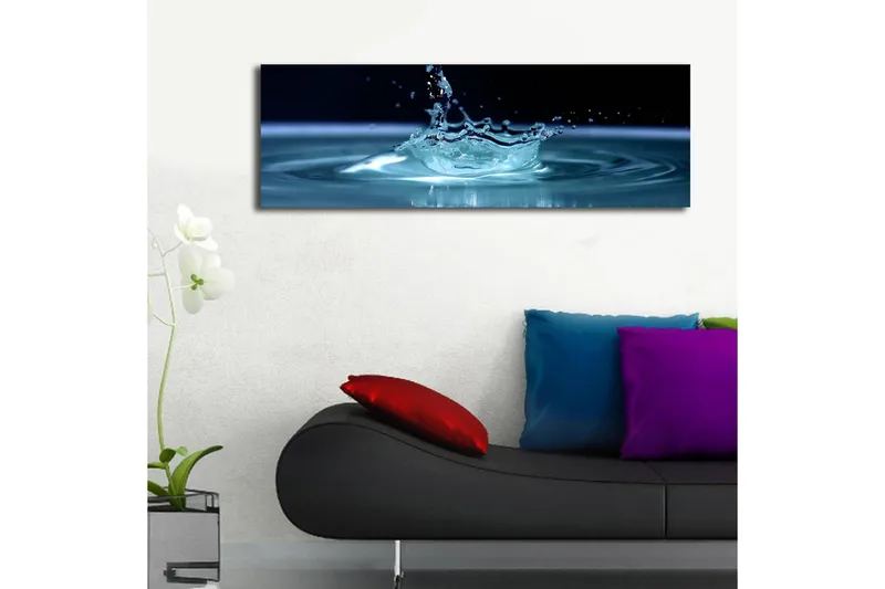 Lerretsbilde med LED-belysning 30x90 cm - Vannsprut som skaper en elegant krusning på overflaten - Blå / Turkis - Interiør - Maleri & posters - Lerretsbilder