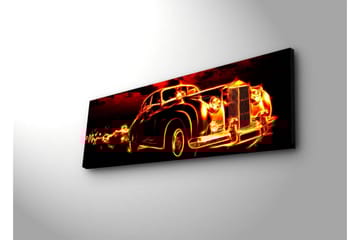 Lerretsbilde med LED-belysning 30x90 cm - Veteranbil med flammer rundt seg - Rød / Svart / Oransje - Interiør - Maleri & posters - Lerretsbilder