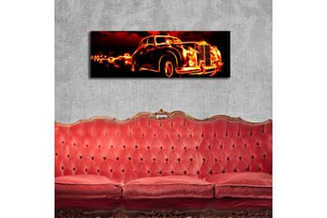 Lerretsbilde med LED-belysning 30x90 cm - Veteranbil med flammer rundt seg - Rød / Svart / Oransje - Interiør - Maleri & posters - Lerretsbilder