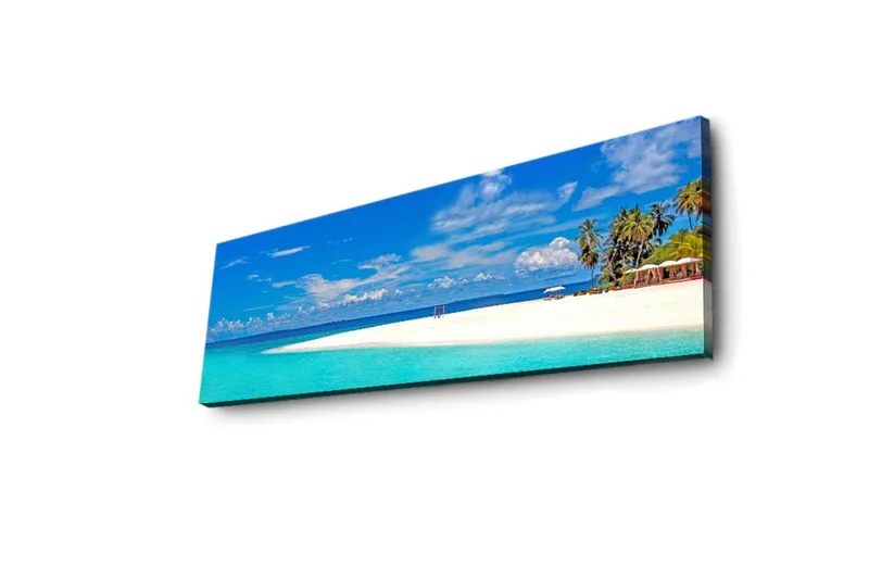 Lerretsbilde med LED-belysning 30x90 cm - Paradisstrand med turkis vann og palmer - Turkis / Blå / Grønn - Interiør - Maleri & posters - Lerretsbilder