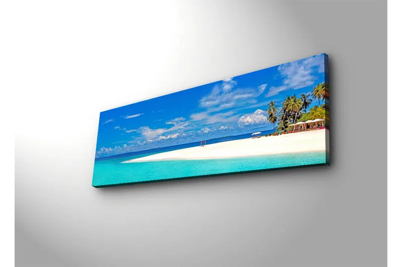 Lerretsbilde med LED-belysning 30x90 cm - Paradisstrand med turkis vann og palmer - Turkis / Blå / Grønn - Interiør - Maleri & posters - Lerretsbilder