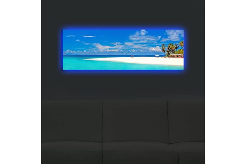 Lerretsbilde med LED-belysning 30x90 cm - Paradisstrand med turkis vann og palmer - Turkis / Blå / Grønn - Interiør - Maleri & posters - Lerretsbilder