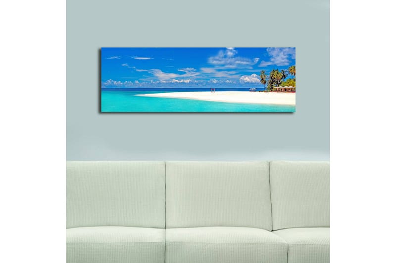 Lerretsbilde med LED-belysning 30x90 cm - Paradisstrand med turkis vann og palmer - Turkis / Blå / Grønn - Interiør - Maleri & posters - Lerretsbilder