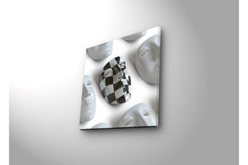 Lerretsbilde med LED-belysning 40x40 cm - Abstrakt komposisjon med ansiktsmasker i hvitt og svart - Hvit / Svart - Interiør - Maleri & posters - Lerretsbilder